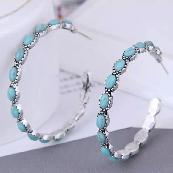 Turquoise Statement Hoops - Picture 1 of 4